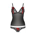 Комплект білизни Passion MELISSA SET L/XL, black, ліф-сорочка зі шнурівкою і трусики
