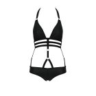 Сексуальне боді-монокіні Passion LAMIS BODY S/M black, стрепи, блискуча ламе