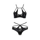 Комплект белья Passion Exclusive NAVEL SET L/XL, black, трусики и лиф с элементами под латекс