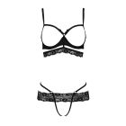 Комплект білизни зі стреп Passion SARIA SET L/XL Black, відкритий доступ, відкрита чашка, мереживо