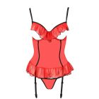 Корсет з відкритими грудьми CHERRY CORSET red L/XL - Passion Exclusive, трусики, пажі, стрепи, оборк