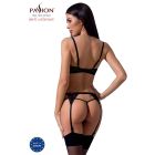 Комплект білизни PERDITA SET black S/M - Passion Exclusive: стрепи: ліф, стрінги і пояс для панчох