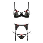 Комплект білизни PERDITA SET black XXL/XXXL - Passion Exclusive: стрепи: ліф, стрінги і пояс для пан