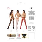 Еротичні колготки-бодістокінг Passion S014 red, імітація панчох у сіточку та пояси
