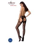 Еротичні колготки-бодістокінг Passion S022 black, імітація квіткових панчох та пояса для панчох