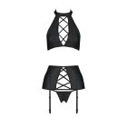 Комплект з еко-шкіри імітація шнурівки Passion NANCY SET XXL/XXXL black топ трусики пояс для панчіх