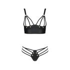 Комплект з екошкіри з люверсами та ремінцями Passion MALWIA BIKINI L/XL, black, бра та трусики