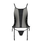 Сітчастий корсет з екошкіри, з люверсами та знімними пажами Malwia Corset black XXL/XXXL — Passion, 