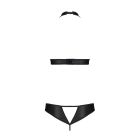 Комплект: відкритий топ та трусики з екошкіри з люверсами Malwia Set with Open Bra black S/M — Passi