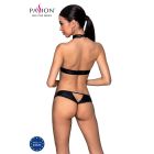 Комплект: відкритий топ та трусики з екошкіри з люверсами Malwia Set with Open Bra black S/M — Passi