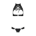 Комплект відкритий топ та трусики з екошкіри з люверсами Passion MALWIA SET OpenBra XXL/XXXL, black