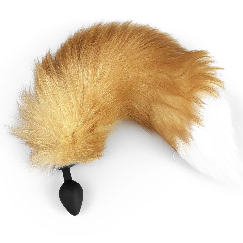 Силіконова анальна пробка з хвостом із натурального хутра Art of Sex size M Red  fox