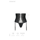 Пояс-корсет з екошкіри Celine Set black L/XL — Passion: шнурівка, знімні пажі для панчіх, стрінги