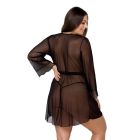 Пеньюар Passion Amberly Peignoir 6XL/7XL black, ажурні декольте та манжети, широкі рукави