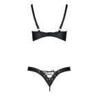 Комплект з екошкіри Passion Celine Bikini 6XL/7XL black, відкритий бра, стрінги зі шнурівкою