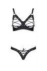 Комплект з екошкіри CELINE BIKINI 6XL/7XL — Passion: відкритий бра зі стрічками, стрінги зі шнурів