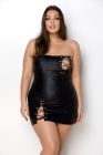 Мінісукня з екошкіри CELINE CHEMISE black 4XL/5XL — Passion: шнурівка, трусики в комплекті