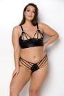 Комплект з екошкіри з люверсами та ремінцями Malwia Bikini black 4XL/5XL — Passion, бра та трусики