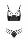 Комплект з екошкіри з люверсами та ремінцями Malwia Bikini black 6XL/7XL — Passion, бра та трусики