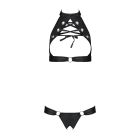 Комплект із екошкіри Passion Malwia Set with Open Bra 4XL/5XL black, топ та трусики з люверсами