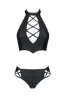 Комплект з еко-шкіри Nancy Bikini black 4XL/5XL - Passion, бра та трусики з імітацією шнурівки