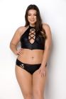 Комплект з еко-шкіри Nancy Bikini black 4XL/5XL - Passion, бра та трусики з імітацією шнурівки