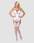 Сатиновий мереживний корсет Obsessive 810-COR-2 babydoll & thong S/M, білий, корсет, танга