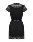 Сатиновий відкритий пеньюар на поясі Obsessive 810-PEI–1 peignoir black S/M, чорний