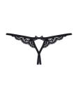 Мереживні танги з двома отворами Obsessive 831-THC-1 crotchless thongL/XL, чорні, бантики