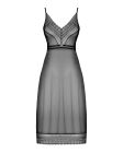 Напівпрозора довга сорочка Obsessive Estiqua chemise XS/S, чорний, асиметричний крій