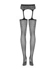 Сітчасті панчохи-стокінги з квітковим малюнком Obsessive Garter stockings S207 S/M/L, чорні, імітаці