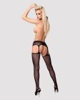 Сітчасті панчохи-стокінги з мереживним поясом Obsessive Garter stockings S307 XL/X, чорні, імітація 