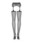Сітчасті панчохи-стокінги з мереживним поясом Obsessive Garter stockings S307 XL/X, чорні, імітація 