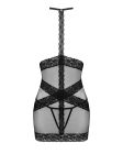 Напівпрозора сорочка з відкритими грудьми Obsessive Lacrisia chemise XS/S, чорна, з чокером