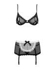 Еротичний костюм покоївки Obsessive Maidme set 5pcs L/XL, бюстгальтер, пояс з фартухом, панчохи, стр