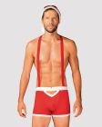 Чоловічий еротичний костюм Санта-Клауса Obsessive Mr Claus 2XL/3XL, боксери на підтяжках, шапочка з 