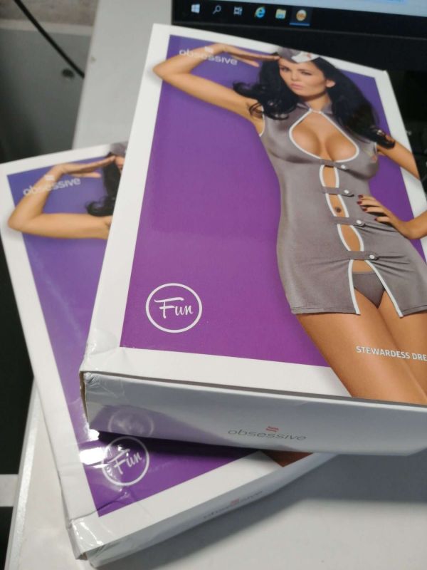 Еротичний костюм стюардеси Obsessive Stewardess 3 pcs costume grey S/M (м'ята упаковка!!!)
