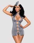 Еротичний костюм стюардеси Obsessive Stewardess 3 pcs costume grey L/XL, сірий, сукня, стрінги, піло