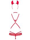 Еротичний костюм чортика зі стреп Obsessive Evilia teddy red L/XL, боді, чокер, накладки на соски, о