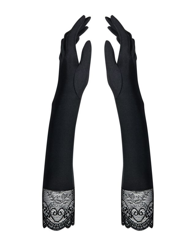 Високі рукавички з каменями та мереживом Obsessive Miamor gloves, black