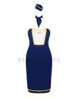 Еротичний костюм стюардеси Obsessive Stewardess uniform M/L, blue, сукня, пілотка, шарф, манжети