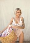 Мереживне боді Leg Avenue Floral lace thong teddy White, шнурівка на грудях, one size
