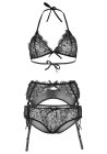 Мереживний комплект зі стразами Leg Avenue Bright Lights Rhinestone M (трусики, бра, пояс для панчіх