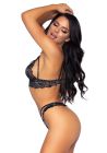 Еротичний комплект зі стрепами та стразами Leg Avenue Ready Or Not S Black, бра + стрінги