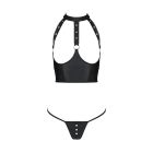 Комплект білизни з відкритими грудьми Passion GENEVIA SET WITH OPEN BRA XXL/XXXL black, корсет, стрі