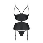 Корсет з відкритими грудьми Passion JANNIES CORSET XXL/XXXL black, стрінги в наборі