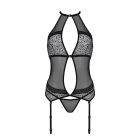Корсет з пажами Passion SATARA CORSET S/M black, стрінги, мереживо, застібки спереду та ззаду