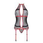 Корсет з пажами Passion SATARA CORSET S/M red, стрінги, мереживо, застібки спереду та ззаду