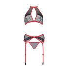 Комплект білизни Passion SATARA SET S/M red, топ, пояс для панчіх, стрінги