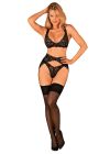 Комплект білизни Obsessive Donna Dream 3-pcs set M/L Black, бюстгальтер, стрінги, пояс для панчіх
